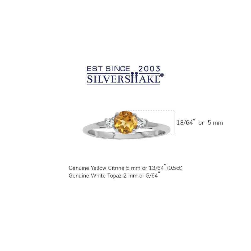 Silvershake Petite Natural Citrine and White Topaz 925 Sterling Silver Ring Size 4 - Image 3